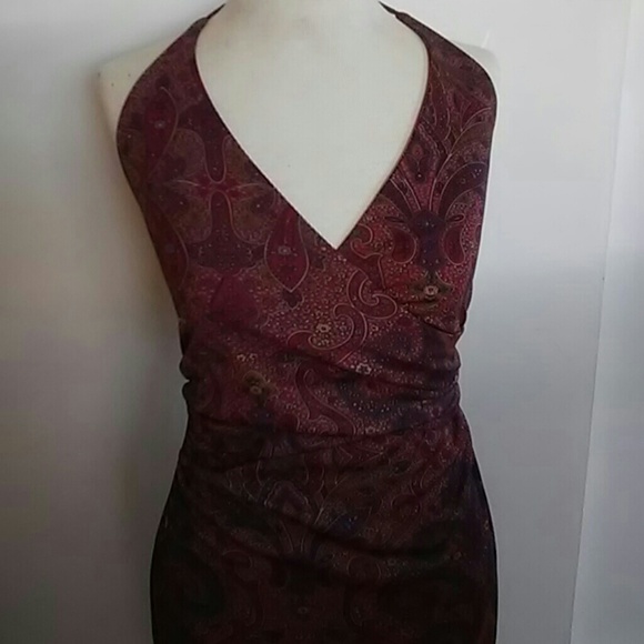 Rust/Brown wrap front low back dress - Picture 3 of 3